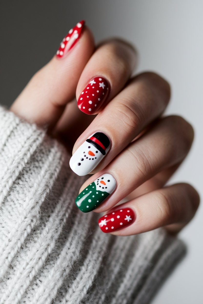 snowman face nail art