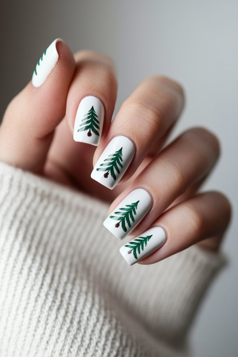 snowy pine tree nails