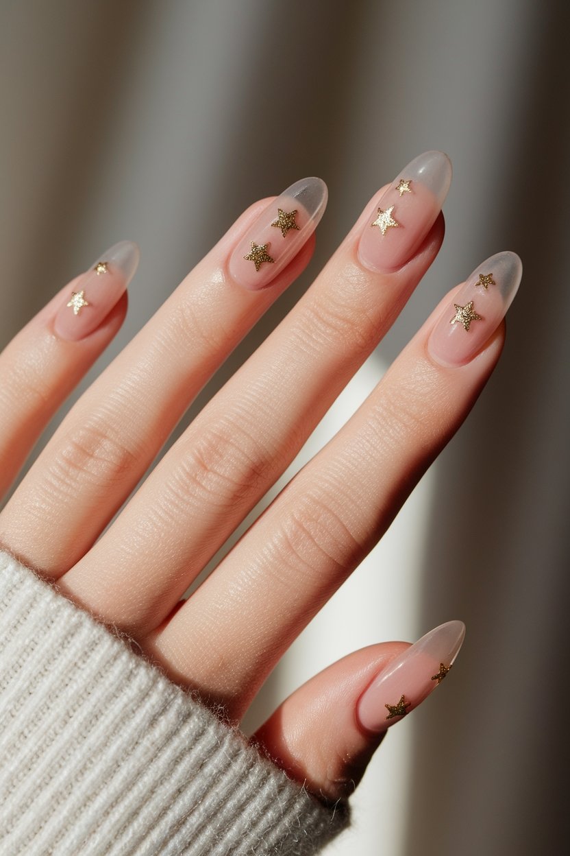 sparkling gold star nails