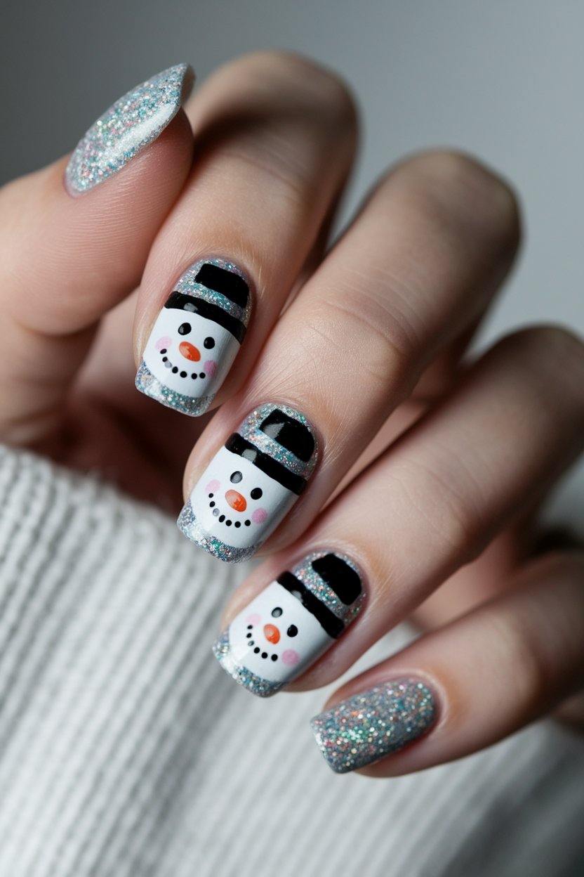 sparkling snowman face design