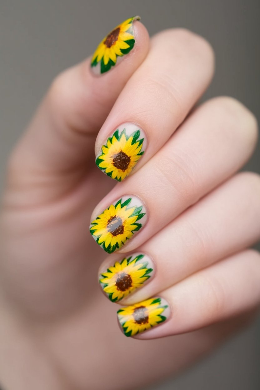 sunflower inspired nail art