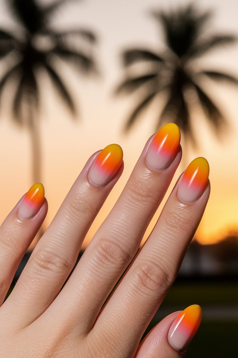 tropical sunset with palms