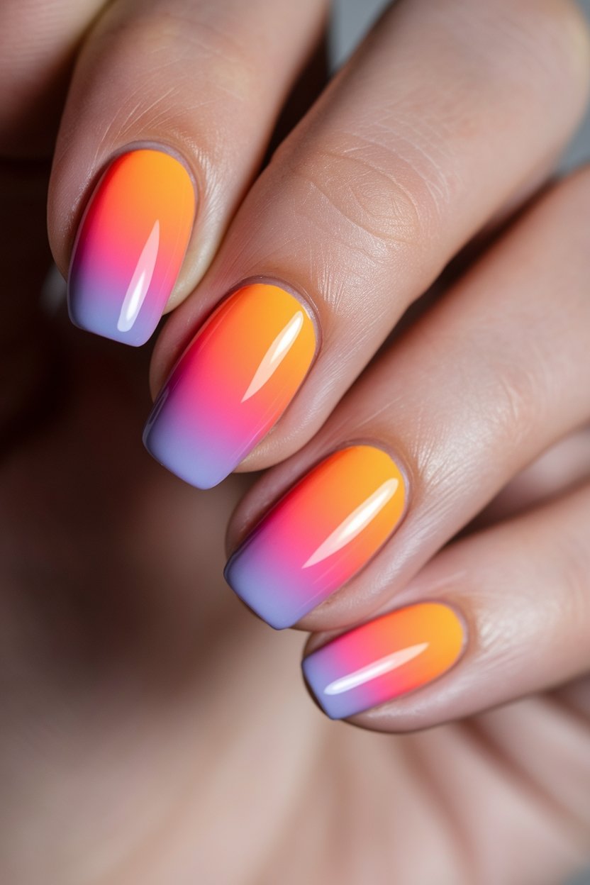 vibrant gradient nail art