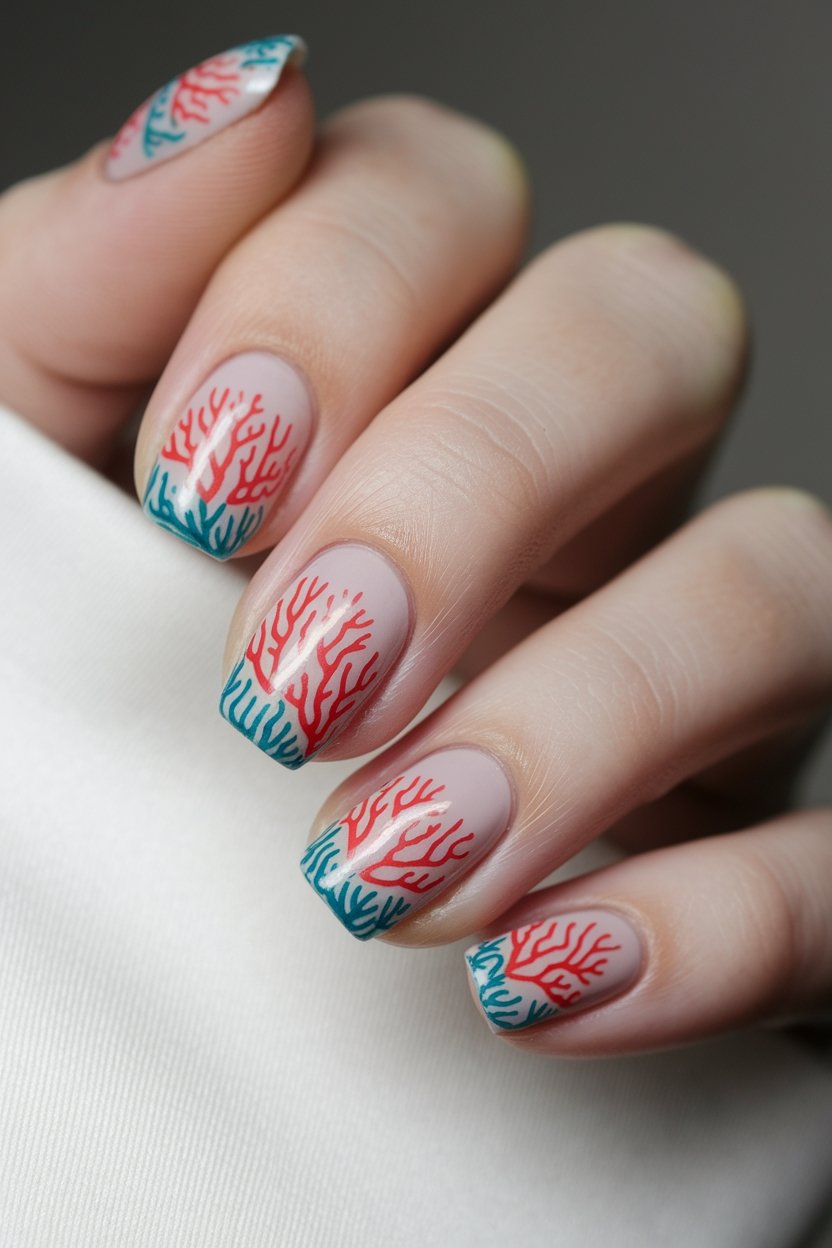 vibrant underwater inspired nail art