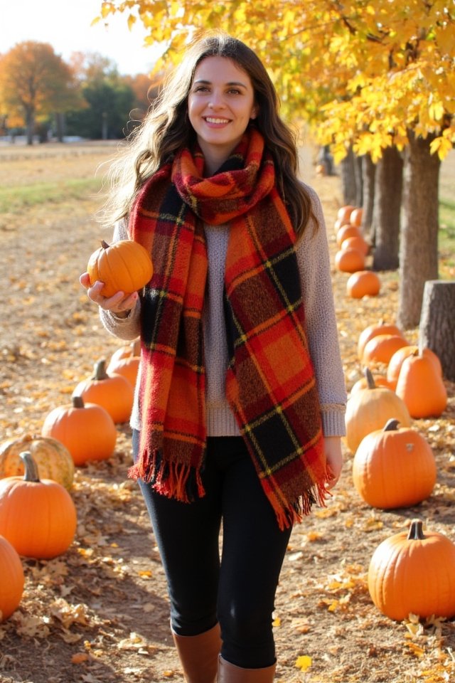 cozy plaid scarf leggings