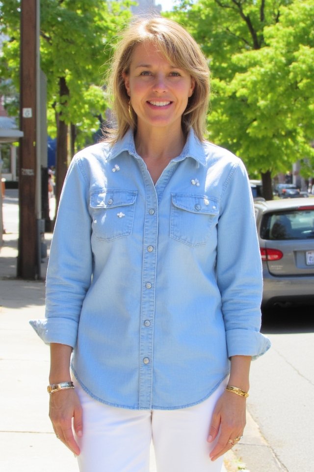 denim meets elegant pearls