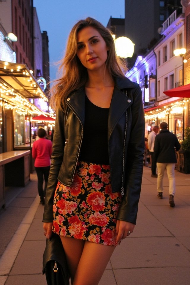 edgy feminine leather outfit