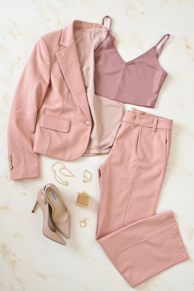 monochromatic rose brunch outfit