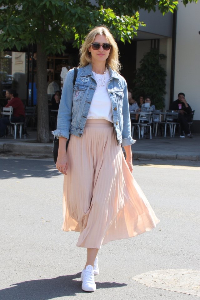 pleated skirt and sneakers