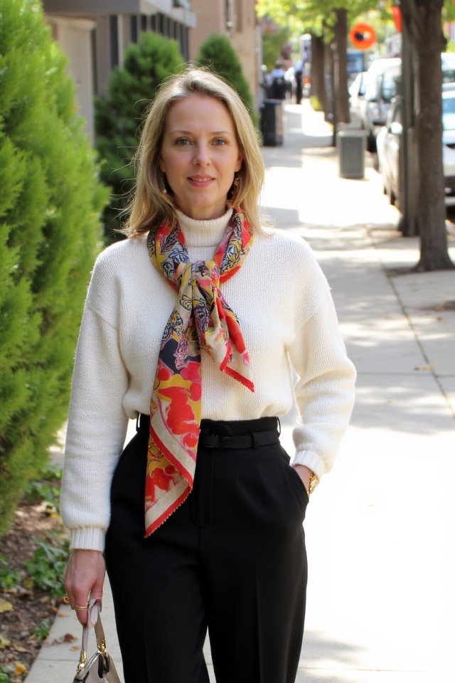 silk scarf turtleneck sophistication