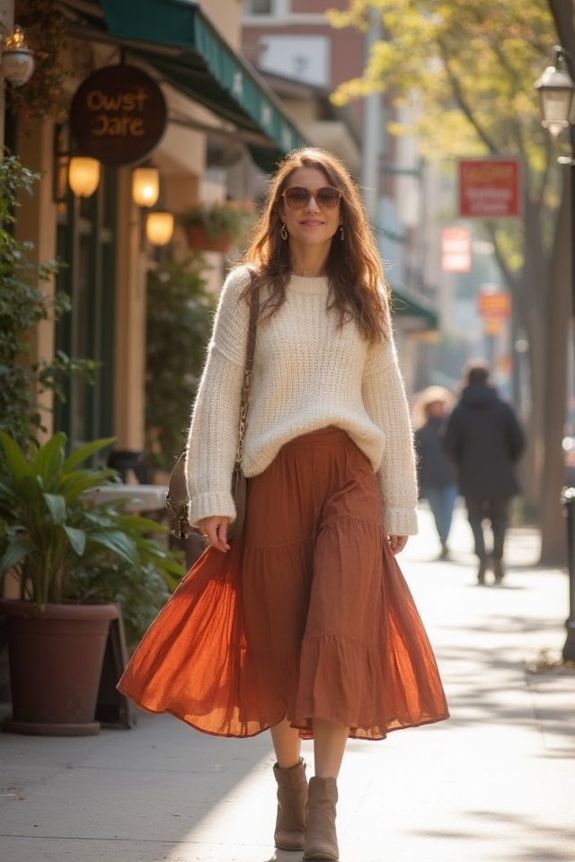 sophisticated sweater skirt combo