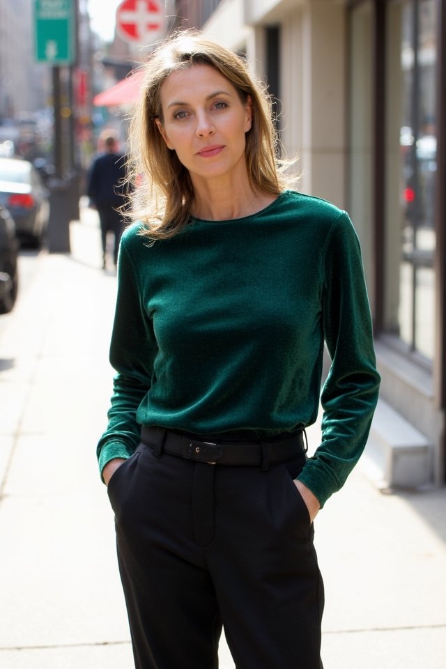 velvet top tailored pants