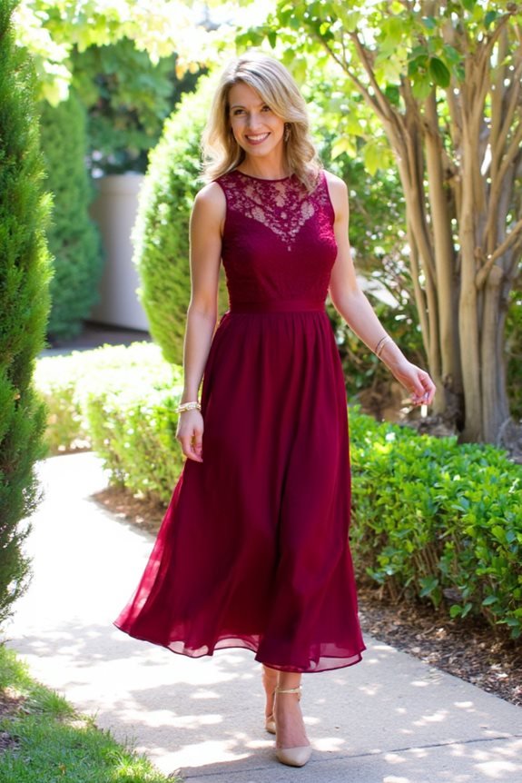 elegant burgundy a line dress