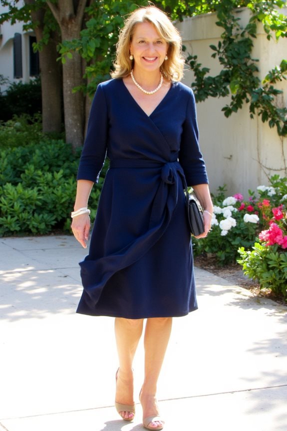 elegant navy wrap dress