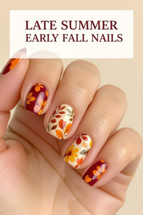 cozy autumn floral nails