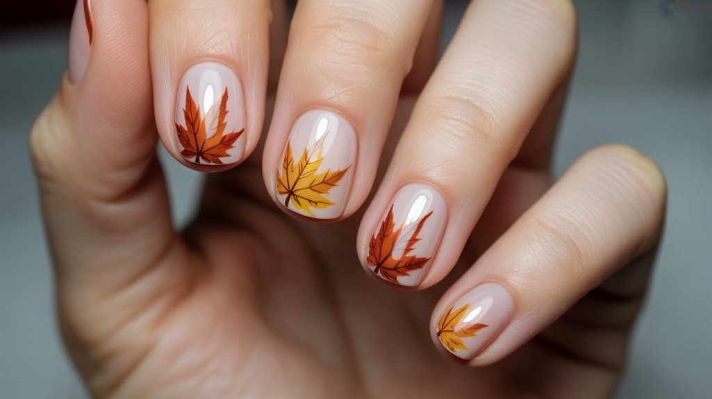 cozy autumn maple leaf nails